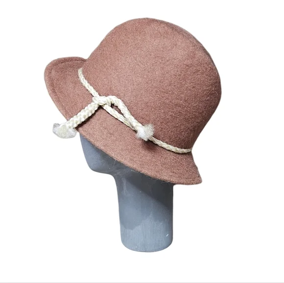 Vintage Brown Mohair Wool Felt Cloche Hat | 1970s Made in USA | Rope Trim - Picture 2 of 7